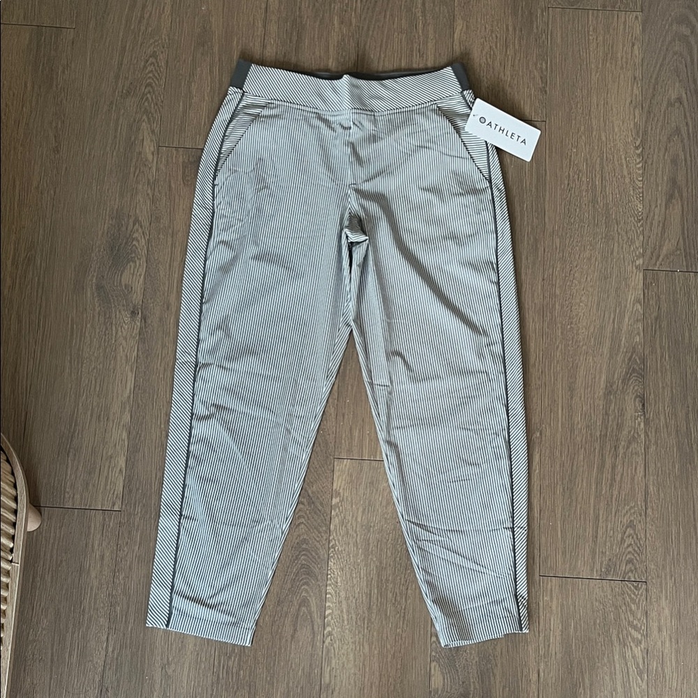 Athleta Dark Grey and White Striped Work Pants